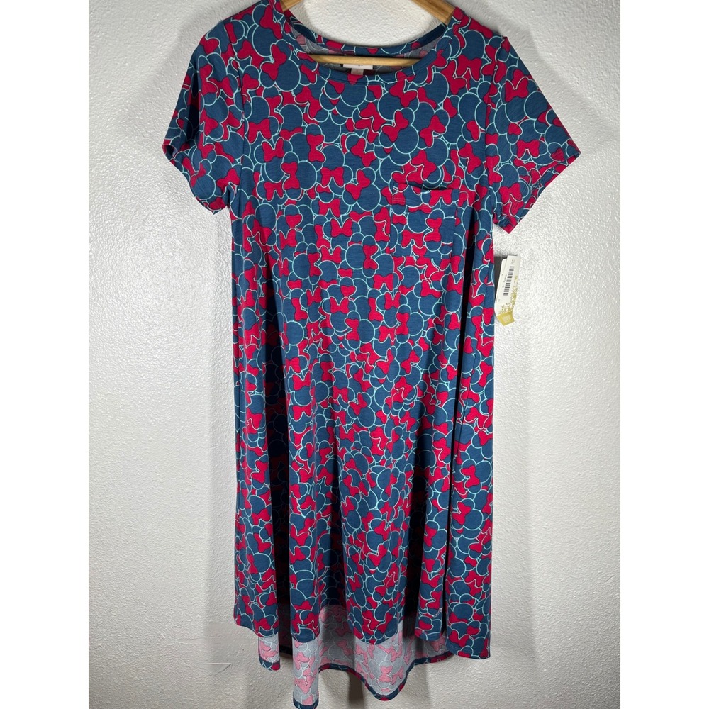 LuLaRoe Dress Womens S‎ Blue Carly Disney Minnie Mouse Bows High Low Pocket NEW